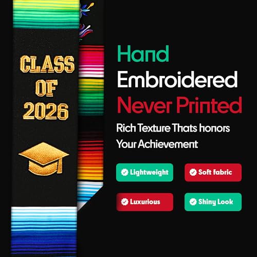 Image of Deluxe Mexican Graduation Sash 2026 | Embroidered Estolas de Graduacion 2026 | Authentic Mexican Sash for Graduation 2026