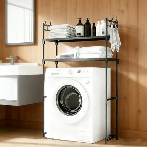 LCNDKF Over Washer Shelf – Organizador de máquina de lavado de varios niveles, sobre el estante de almacenamiento de lavado para sala de lavandería (negro/blanco)