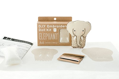 Image of Kiriki Press DIY Embroidery Doll Kit - Skill Level 1 - Beginner to Advanced Embroidery Kits for Adults Teens (3 Skill Levels) Animal Embroidery Kit - Screen Printed Pattern (Elephant - Level 1)