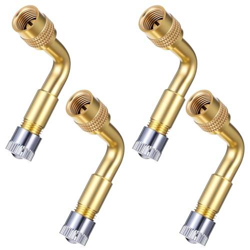 TIESOME 4 extensores de vástago de válvula de 90 grados, adaptador universal de latón para válvula de neumático, extensiones de vástago de metal para automóviles de pasajeros, bicicletas, motocicletas