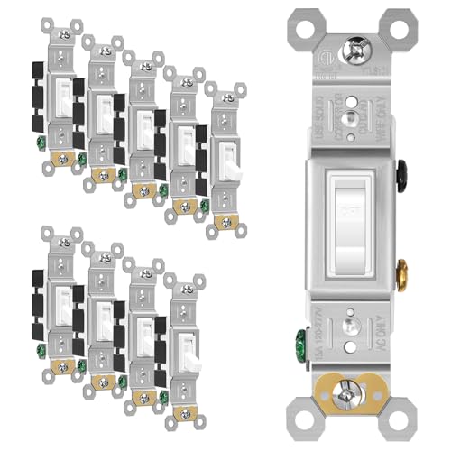 ECOELER Toggle Light Switches, Single Pole Electrical Wall Switch Replacement, 15A 120/277V, Self-Grounding, in Wall On/Off Interrupter for Residential and Commercial, White, 10 Pack