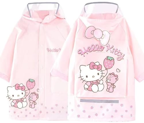 Hello Kitty Bear Strawberry Balloon Hooded Rain Coat Jacket Poncho Outwear for Girls Kids Children