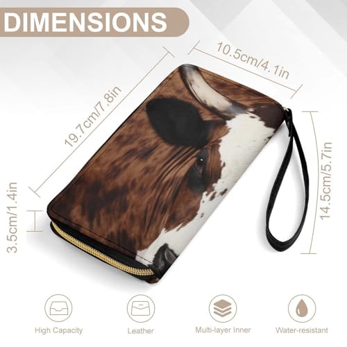 Brown Cowhide Art Print PU Leather Wristlet Wallet Slim Card Holder Organizer with Zipper Coin Pocket & Cash Slots for Women Men2