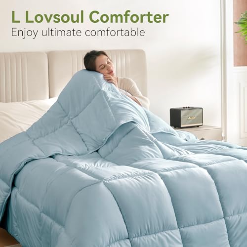 Image of L LOVSOUL Down Alternative California King Comforter Duvet Insert,All Season Duvet Insert with Corner Tabs,Light Blue Comforter Cal King 108x98Inches