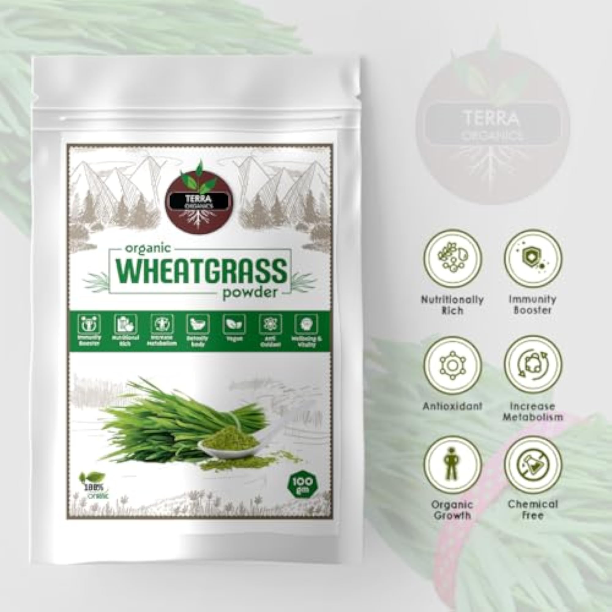 Terra Organics Wheat Grass Powder, 200 Grams