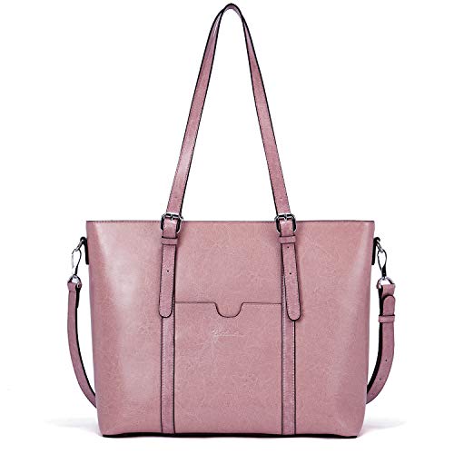 BOSTANTEN Women Leather Laptop Tote Office Shoulder Handbag Vintage Briefcase 15.6 inch Computer Work Purse Pi