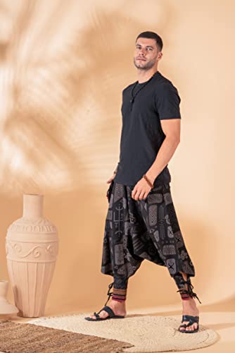 Image of The Veshti Company Hipie Harem Pants for Men Cotton Low Crotch Printed Baggy Bohemian Yoga Pajama Pant (Regular Fit)