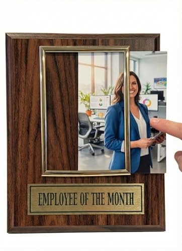 Trophy Hut Employee of The Month Award Plaque and Bonus Magnet! 8x10 Picture Plaque Holds a 4x6 Photo. Employee Appreciation Award. Walnut Finish