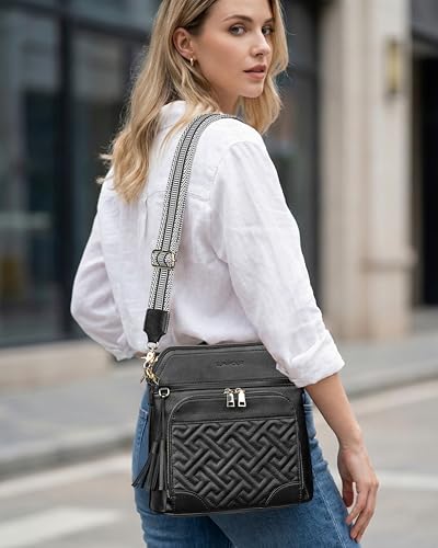 Image of Crossbody Bags for Women with Built In Wallet,RFID Travel Purse | Quilted Design, RFID Protection, Multiple Compartments, Organized Storage, iPad Compatible, Adjustable Strap