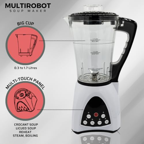 Multi Robot Frullatore Elettrico, Zuppiera elettrica, Soup Maker, Multifunzione Blender Smoothie Maker, Zuppa Maker, Kettle, 1700 ml, 6 programmi automatici - immagine 3