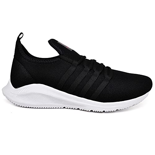Tenis Masculino Esportivo Academia Caminhada Macio Flexivel Palmilha Confort (44, Preto/Branco)