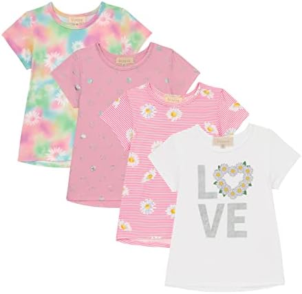 BTween Girls 4-Piece Summer Tops | Fashionable Short Sleeve T-Shirt | Casual Daily Shirt for Kids - Assorted Colors