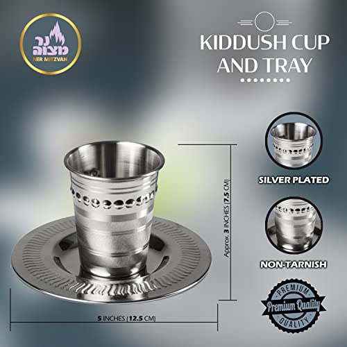 Stainless Steel - Non Tarnish - Kiddush Cup And Tray - For Shabbat And Havdalah - Judaica Shabbos And Holiday Gift - By Ner Mitzvah #TOP1