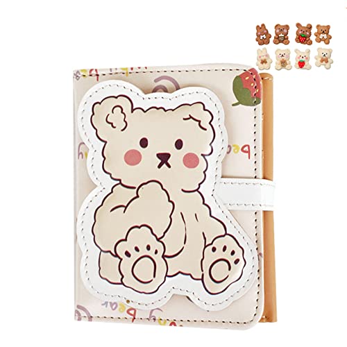 Kawaii Bear Wallet Cute Cartoon Card Holder Girls Coin Purse Anime Key Bag Card Case Front Pocket Wallet, Beige-1, One Size