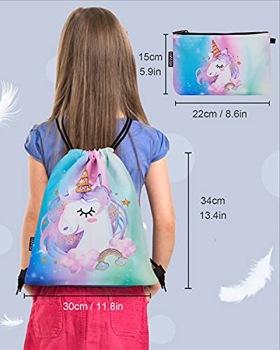 Livacasa 10Pcs Unicorn Gifts For Girls, Unicorn Backpack Drawstring Bags Makeup Bag With Necklace/Purse/Hair Ties/Bracelet,Birthday Christmas Gifts For Girls #TOP4