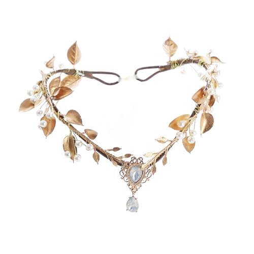 Vivivalue Golden Fairy Crown Flower Headband Elf Women Floral Headpiece