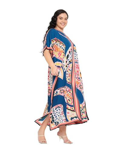 Image of Gypsie Blu Women Plus Size Kaftan Dress Beach Cover Up Maxi Dresses for Women, V-Neck Kimono Sleeve 1X-3X