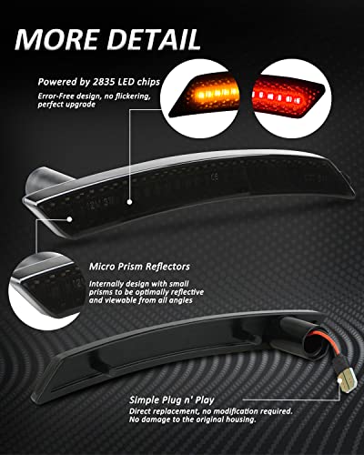 Bestview Side Marker Light Assembly Compatible For Mini Cooper R55 R56 R57 R58 R59 R60 R61 2007-2015, Amber Front & Red Rear Fender Bumper Lamps, Smoked Lens 4Pcs #TOP1