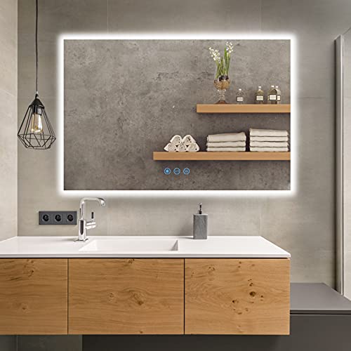 Homedex 48”X 32” Backlit Bathroom Mirror Led Vanity Mirror With 3 Colors Light, Dimmable Touch Switch Control, Anti-Fog Wall Mounted Makeup Mirror For Wall (Horizontal/Vertical) #TOP30