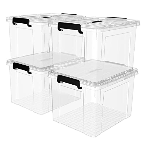 Cetomo,90L,4er-Pack, Aufbewahrungsbox mit deckel,Aufbewahrungsboxen, mit Clips, stapelbar, Wohnzimmer, Schlafzimmer.lebensmittelecht ,Verschlussclips,Neumaterial Plastik-Box transparent schwarz Cover