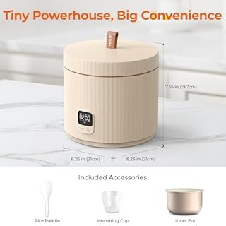 TOKIT Rice Cooker Small 3 Cup Uncooked /6 Cup Cooked, Modern Multifunctional Mini Rice Cooker with Display Touch Button for 1-3 People Ceramic Coated Non-Stick Pot 8 Cook Functions - Cooking & Warmer
