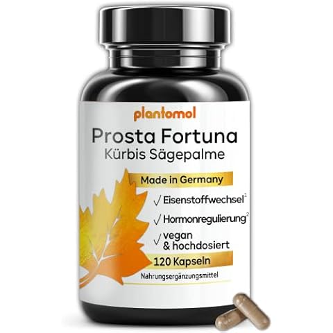 NEU: plantomol® 120 Prosta Fortuna Kapseln mit 700mg Kürbiskern-Extrakt 600mg Sägepalmen-Extrakt und Beta Sitosterol - 9 abgestimmte Inhaltsstoffe - keine chemischen Prosta Kapseln hochdosiert - vegan Cover