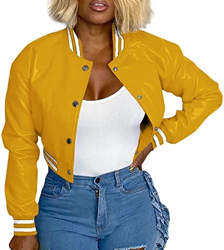 Faux Leather Jacket for Women Zipper Pocket Long Sleeve Crop Slim Fit Coat Motorcycle Faux Leather Jacket for Women