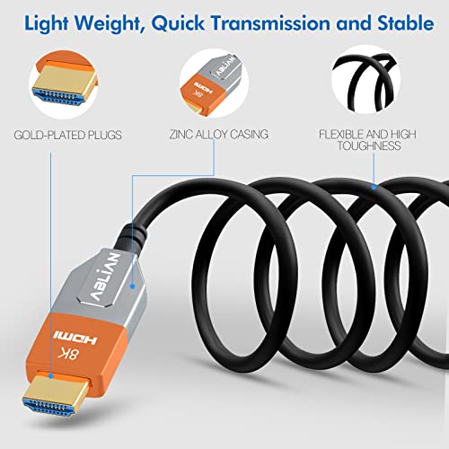 Câble HDMI Long 8K 4K 50ft, Câble HDMI 2.1 Fibre Optique 48Gbps Ultra Haute Vitesse Prend en charge 8K 60hz 4K 120hz HDR eARC CL3 en Mur Compatible avec PS5, Xbox, PC, Projecteur, Moniteur, HDTV, Apple Roku TV Box