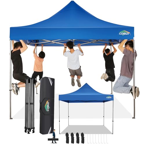Image of COBIZI 10x10 Pop Up Canopy Tent,Heavy Duty Canopy(Blue Gray No Sidewalls)