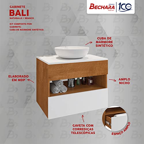Gabinete Armario Banheiro Bali com 1 Gaveta e Cuba Venus Naturale/branco