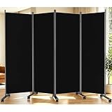 Goovilla Room Divider 6FT Folding Privacy Screens with Lockable Wheels, 4 Panel Room Partition for Room Separator, 88" W Freestanding Portable Fabric Wall Dividers for Home Dorm Studio Office, Black