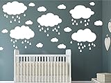 Large White Clouds and Raindrops Wall Decor Stickers for Kids Room,Baby Nursery Home Decoration JW584 (White)