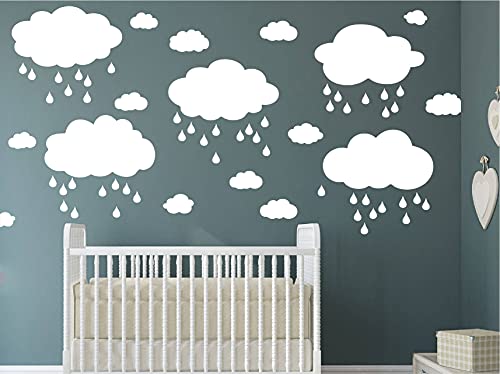 Vinilos decorativos nubes y gotas blancas para pared miniatura 1