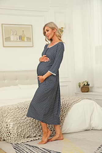 Women's Zip Up Housecoat Soft Bathrobe Half Sleeve Sleepwear Full Length Stripe Loungewear With 2 Pockets #TOP6