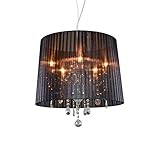 QAZQA - Klassisch I Antik Kronleuchter I Chandelier Chrom mit schwarzem 5-flammig0 cm 5-flammig-Licht - Ann-Kathrin 5-flammig I Wohnzimmer I Schlafzimmer - Textil Rund - LED geeignet E14