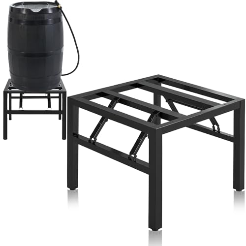 Heavy Duty Collapsible Rain Barrel Stand, Black Carbon Steel Portable Rain Water Collection Barrel Stand, Outdoor Weatherproof Water Collection Base for 45/50/55 Gallon Plastic Barrels - Load 1500 lbs