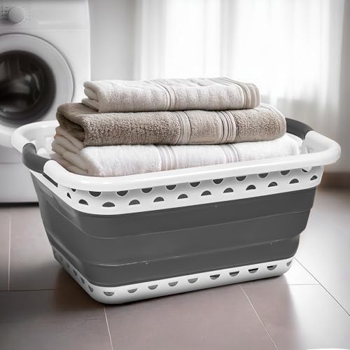 Klass Home Collection 58L Large Collapsible Laundry Baskets Plastic, Pop Up Foldable Washing Basket, Laundry Hamper For Sorting & Drying, Space Saving Folding Wash Bucket Tub (2-Handle, Grey) - Cosy Home Interiors Klass Home Collection 58L Large Collapsible Laundry Baskets Plastic, Pop Up Foldable Washing Basket, Laundry Hamper For Sorting & Drying, Space Saving Folding Wash Bucket Tub (2-Handle, Grey) - Image 8