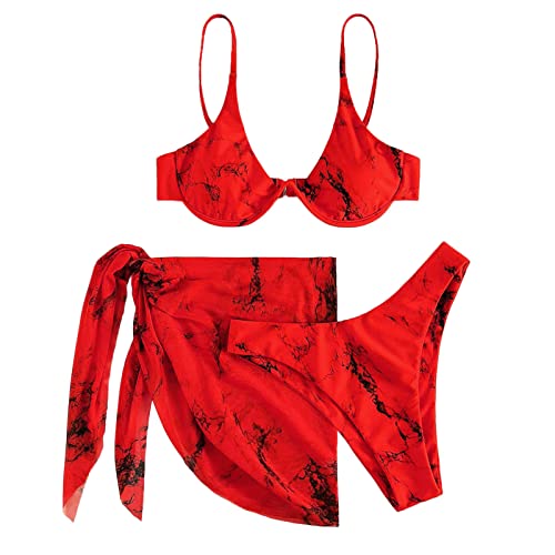 Tankini pour femme avec short de bain push up rouge imprimé XL - 6