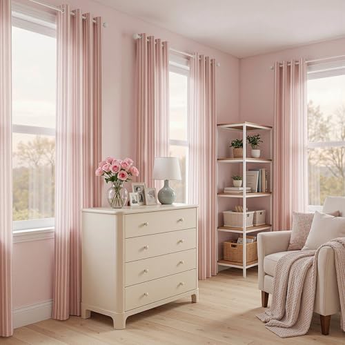 Image of MYSKY HOME Red Striped Patterned Curtains 96 Inches Long for Girls Bedroom Living Room Ticking Stripe Pinstripe Patterned Farmhouse Light Filtering Linen Blend Drapes, Grommet, 2 Panels, 52 inch Wide