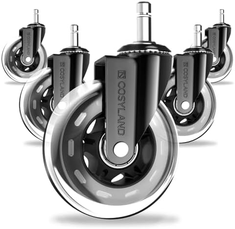 COSYLAND Bureaustoelwielen, set van 5, alleen compatibel met 1-KEA bureaustoelen, 10 x 22 mm, wielen voor bureaustoelen, rubberen wielen, zeer stille bureaustoel wielen, wielen voor harde vloeren