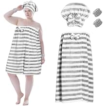 Defresit Plus Size Womens Towel Wrap XXL-XL - with Hair Towel Wristbands Lightweight Shower Wrap Spa Bathrobe Body Wrap Adjustable Quick-Dry Comfortable Bath Towel Set Machine Washable Grey