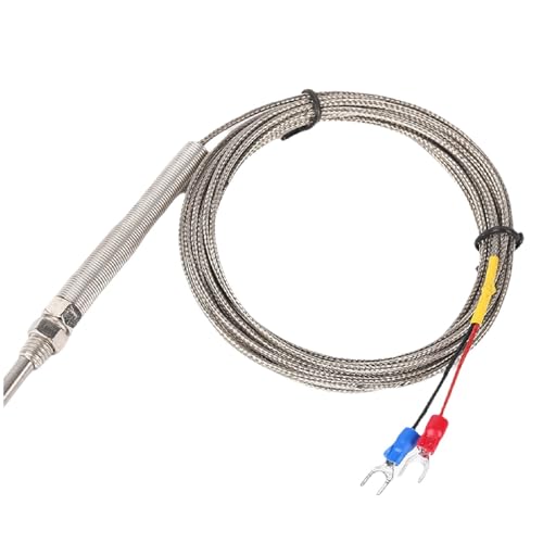 M8 Thread K Type Thermocouple Probe Industrial Stainless Steel Temperature Sensor Metal Braided Shielded Cable for Automation(5-200mm-2m)