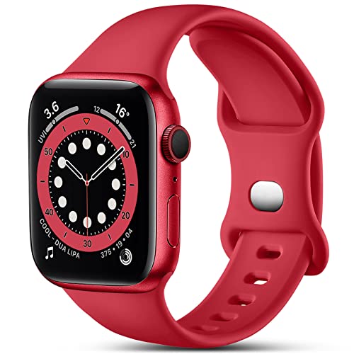 CeMiKa Compatible con Apple Watch Correa 38mm 40mm 41mm 42mm 44mm 45mm 46mm 49mm, Deportivas Silicona Repuesto Correas para iWatch SE SE3 Series 11 10 9 8 7 6 5 4 3 2 1, 42mm/44mm/45mm/49mm S/M, Roja