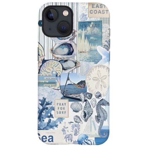 Compatible with for iPhone 13,Vintage Seashell Ocean Blue Collage Phone Case for Girl Women Boy Men,Scratch Resistant Shockproof Cover Case for iPhone 13
