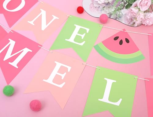 Image of One In A Melon Banner - Summer Sweet Birthday Decorations, Watermelon 1st Birthday, First Party Photo Props, Watermelon Theme Wall Hanging Decorations (One in a Melon Banner)