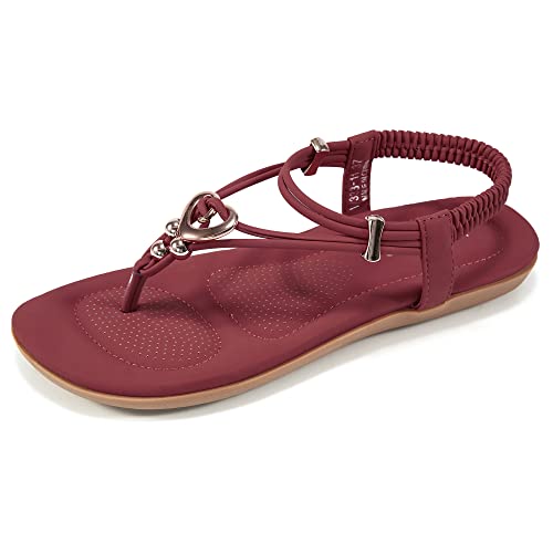 Image of Alicegana Women's Summer Sandals Bohemian Beaded Ankle Walking Strap Casual Flip Flops Ladies Sexy Flats Comfortable Shoes