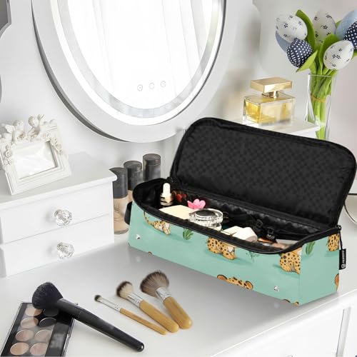 Bolso de Viaje para Planchas de Pelo y Rizadores, con Alfombra Térmica, Capacidad Amplia, Diseño con Leopardo Feliz y Verde Salvia miniatura 7
