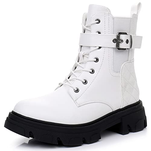 GLOBALWIN Women’s White Combat Boots Lace Up Boots For Women 8M