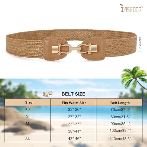 JASGOOD Straw Woven Elastic Waist Belt for Women Stretchy Boho Braided Skinny Dress Belt4