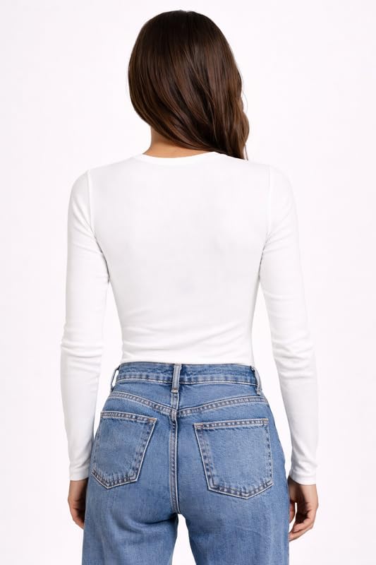 Image of London Hills Full Sleeve Ribbed Tops for Women Western | Tops for Woman | Tshirt for Woman | T Shirt | Women Tops | Women Tees | Top | Western Tops | White | Black | Multi-Colored